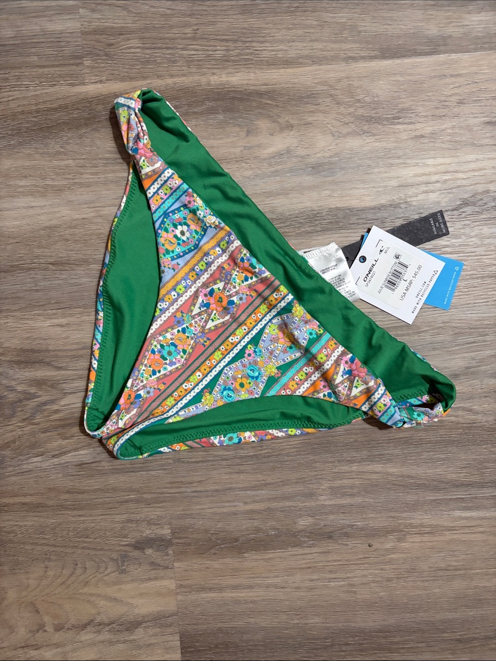 O'Neill Green Floral Stripe Bikini Bottoms